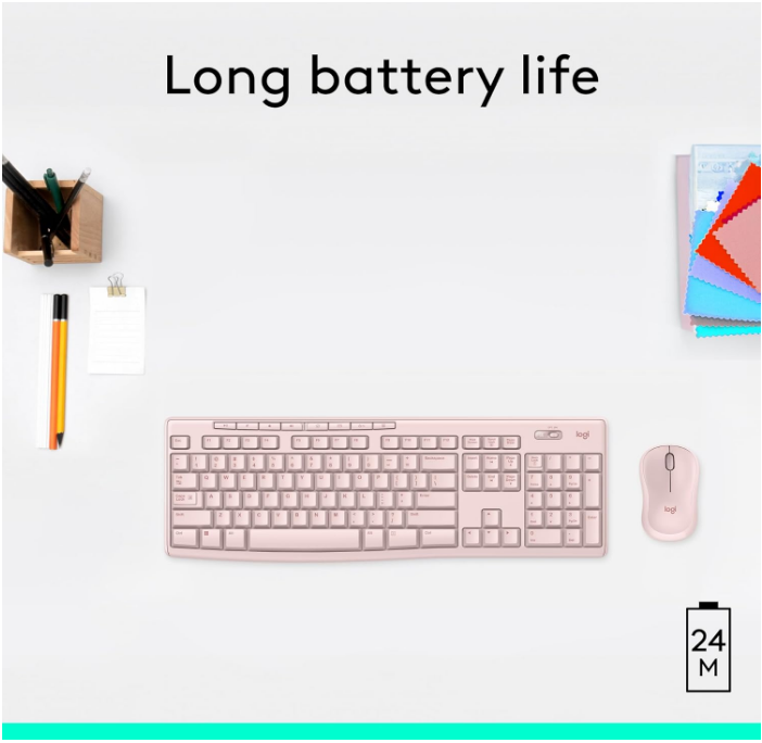 Logitech K270 Full Keyboard In Rose Color, Wireless, 24 Month Battery Life