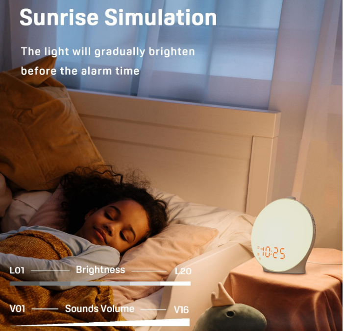 Wake Up Light Sunrise Alarm Clock For Kids w/ Sunrise Simulation Sleep Aid Dual Alarms FM Radio