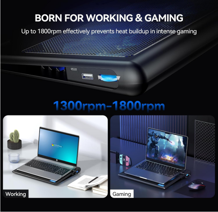 Laptop Cooling Pad, 12"-15.6" Laptop Cooler, Gaming Laptop Cooling Stand