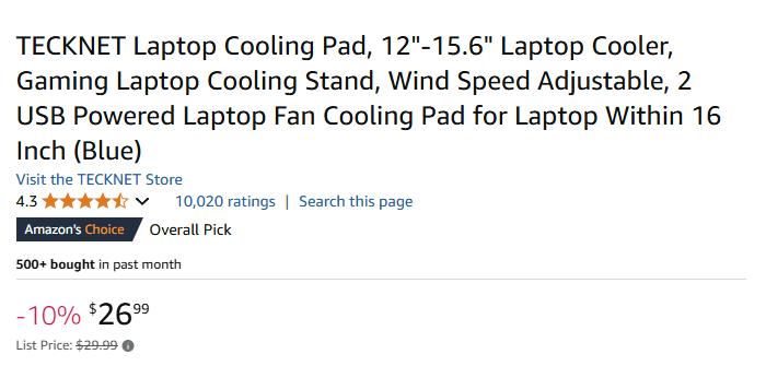 Laptop Cooling Pad, 12"-15.6" Laptop Cooler, Gaming Laptop Cooling Stand
