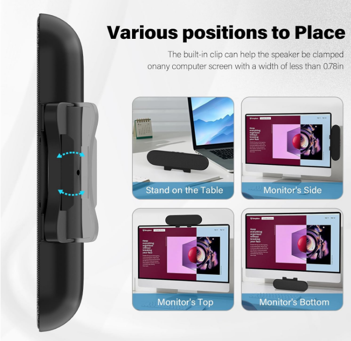 Computer Speakers/Soundbar With Monitor Clamp, 10 Watts Loud Sound