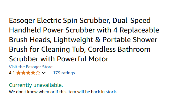 Electric Spin Scrubber, Dual Speed Handheld, Cordless Bathroom Scrubber