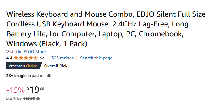 Black Wireless Keyboard And Mouse Combo Set, 3 AAA Battery, USB A Connect