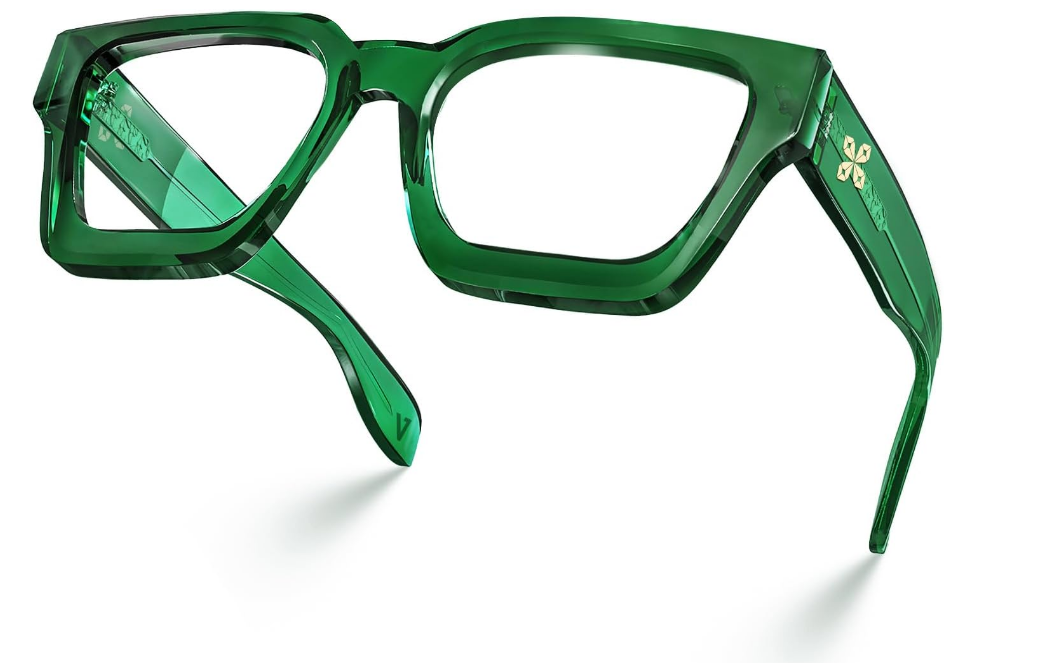 VISOONE Blue Light Blocking Glasses with TR90 Rectangle Frame Green