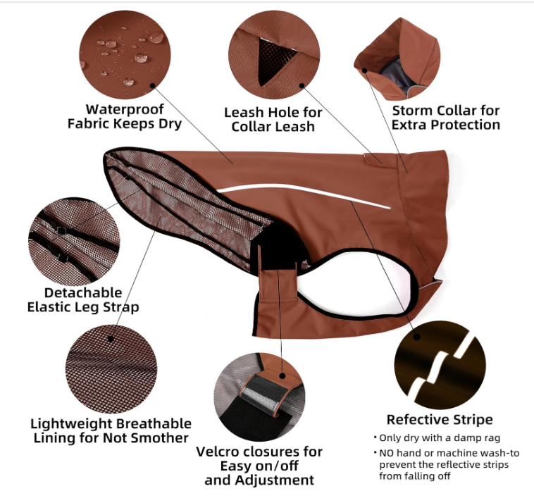 Medium Brown Dog Raincoat, For Dogs With Chest Size 26 To 32 Inches