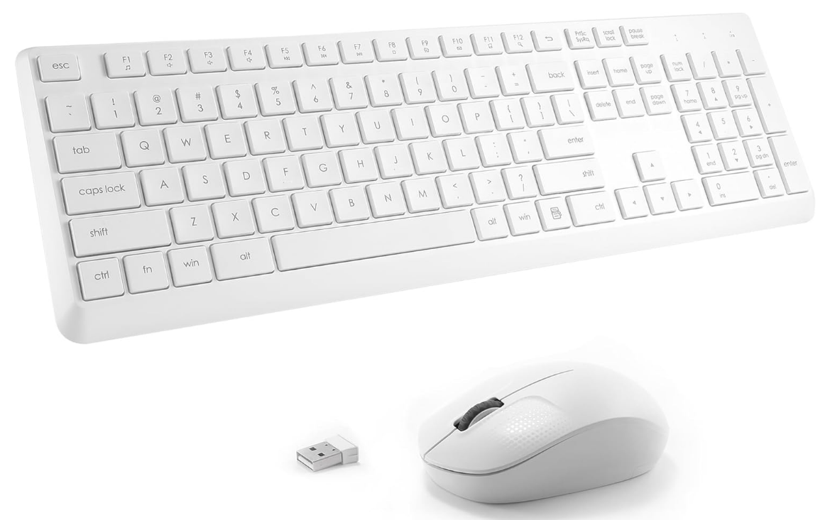 White Wireless Keyboard And Mouse Combo For Windows, 2.4G, Full Sized Keyboard