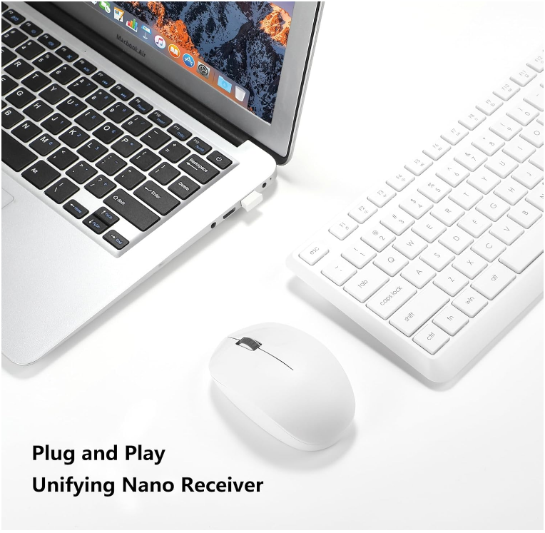 White Wireless Keyboard And Mouse Combo For Windows, 2.4G, Full Sized Keyboard