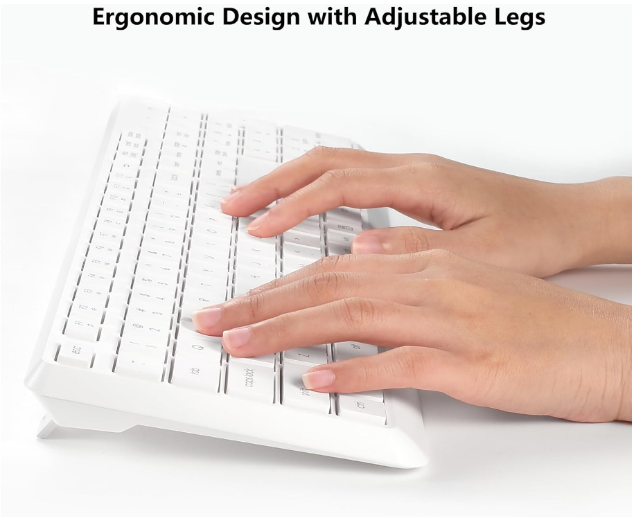 White Wireless Keyboard And Mouse Combo For Windows, 2.4G, Full Sized Keyboard