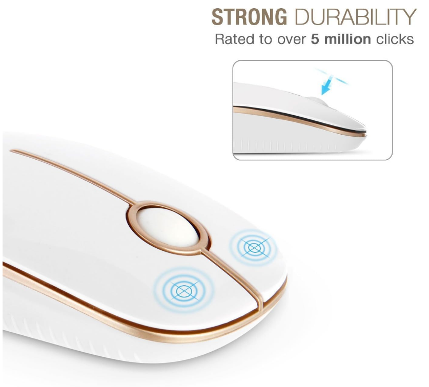 White Gold Wireless Mouse, 2.4G Slim And Portable With Nano Receiver
