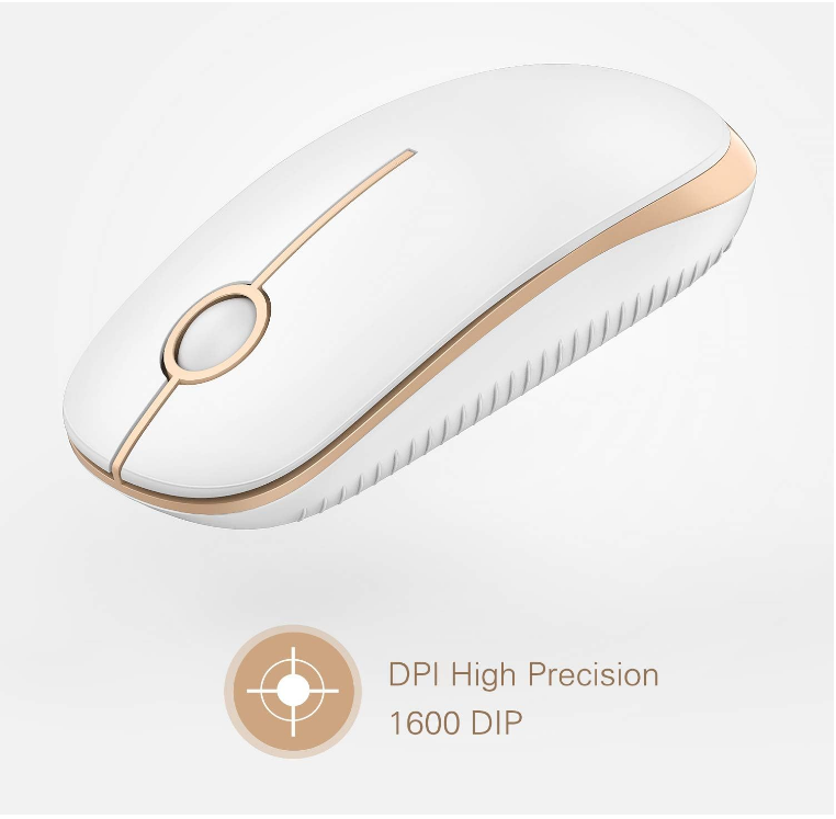 White Gold Wireless Mouse, 2.4G Slim And Portable With Nano Receiver