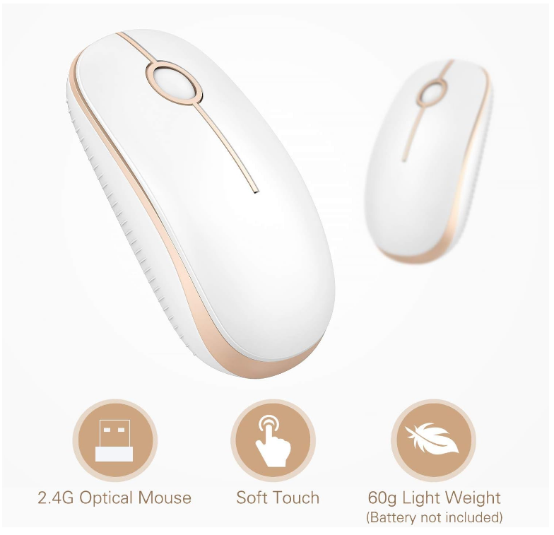 White Gold Wireless Mouse, 2.4G Slim And Portable With Nano Receiver
