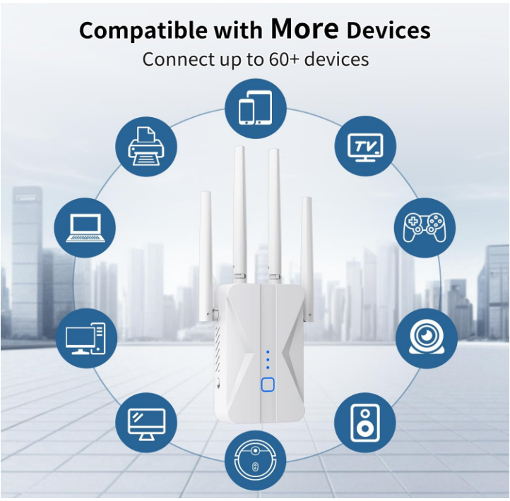 2025 WiFi Extender AC1200Mbps Dual Band WiFi Booster, 60 Devices 10000 Sqft.
