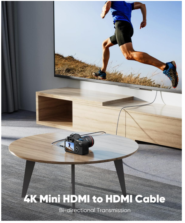 Mini HDMI To HDMI 10 Foot Cable, 4k 60Hz High Speed Bi-Directional