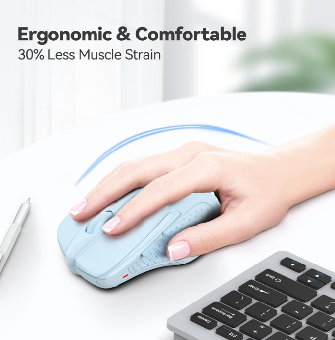 Sky Blue Wireless Mouse, 2.4G, Ergonomic, Optical, 6 Buttons , 24M Battery