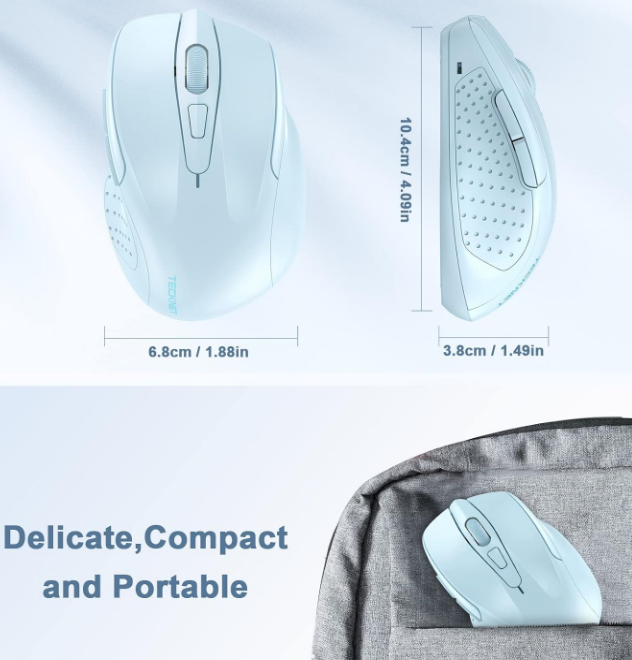 Sky Blue Wireless Mouse, 2.4G, Ergonomic, Optical, 6 Buttons , 24M Battery