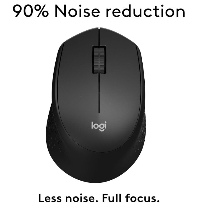 Logitech M330 Black Wireless Mouse, Silent Click, 2.4G USB-A Receiver, Optical Tracking