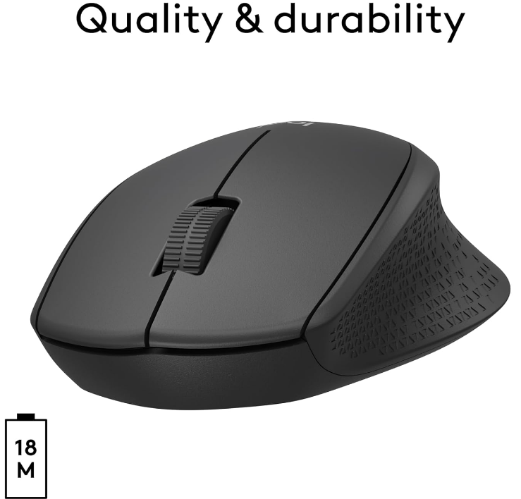 Logitech M330 Black Wireless Mouse, Silent Click, 2.4G USB-A Receiver, Optical Tracking