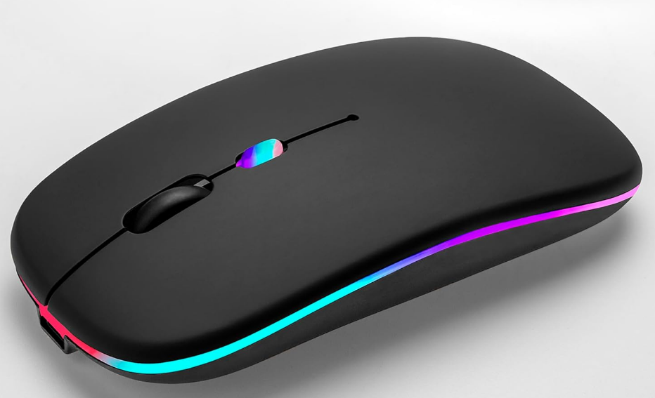 Wireless Bluetooth Mouse, Black LED Backlit Rechargeable Dual Mode 5.2 BT /2.4G