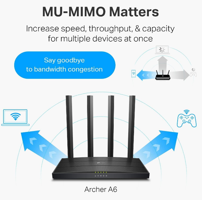 TP-LINK AC1200 Gigabit WiFi Router (Archer A6) Dual Band MU-MIMO Wireless Internet Router