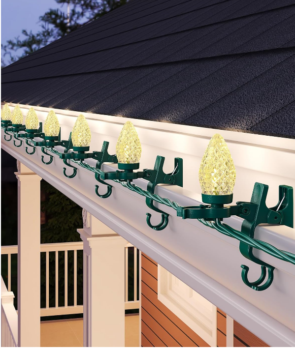 67 Feet LED Christmas Light With Spring Clips, Warm White Clips To Gutter Or Shingle