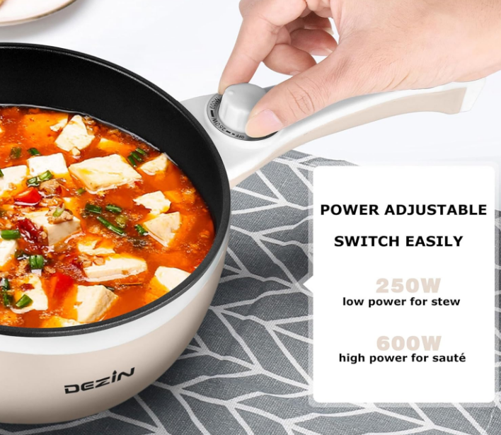 Denzin Multi-Function Electric Hot Pot, Beige 1.5L Mini Portable Power Adjustment