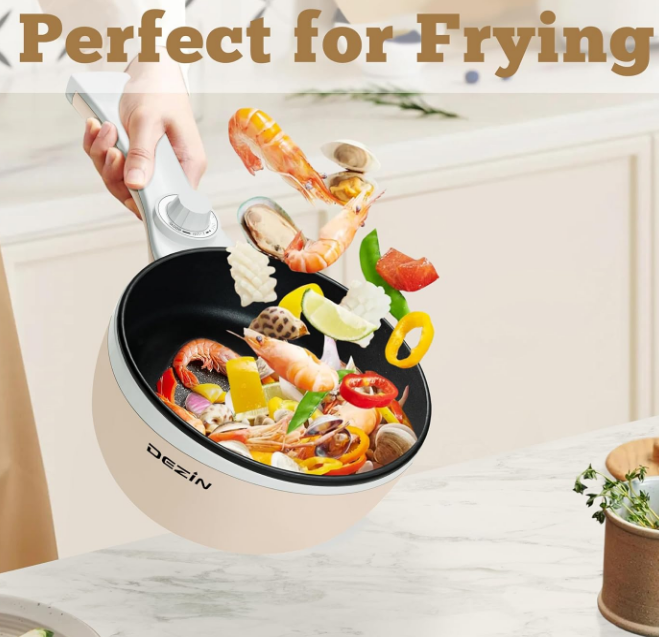 Denzin Multi-Function Electric Hot Pot, Beige 1.5L Mini Portable Power Adjustment