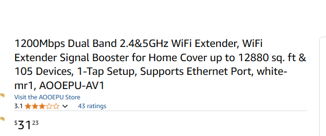 1200Mbps Dual Band 2.4&5GHz WiFi Extender Signal Booster, Cover 12880 Sqft 2 Ethernet Port
