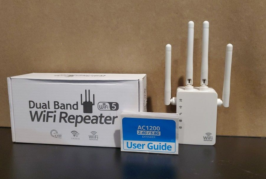 1200Mbps Dual Band 2.4&5GHz WiFi Extender Signal Booster, Cover 12880 Sqft 2 Ethernet Port