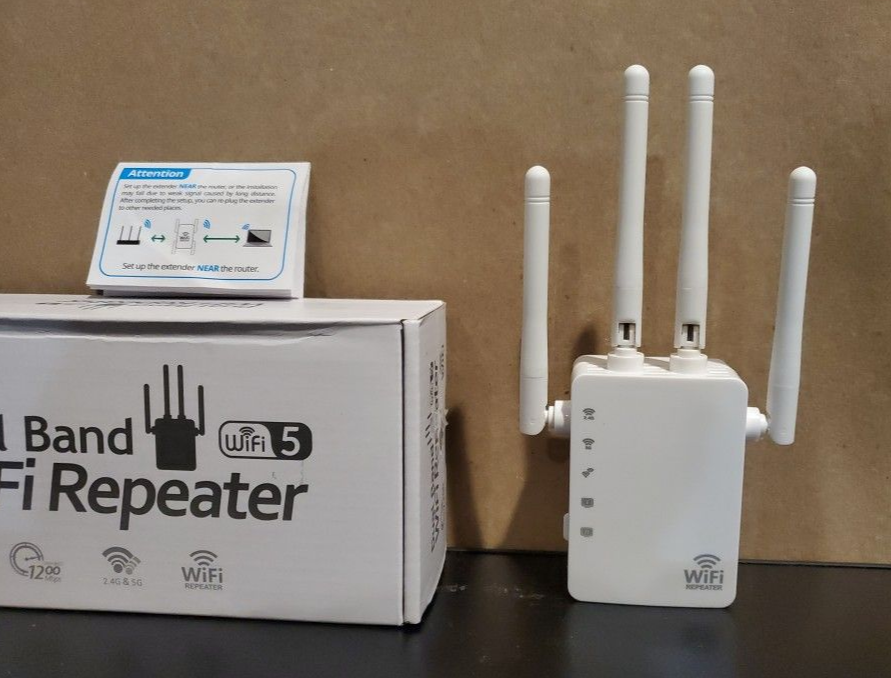 1200Mbps Dual Band 2.4&5GHz WiFi Extender Signal Booster, Cover 12880 Sqft 2 Ethernet Port
