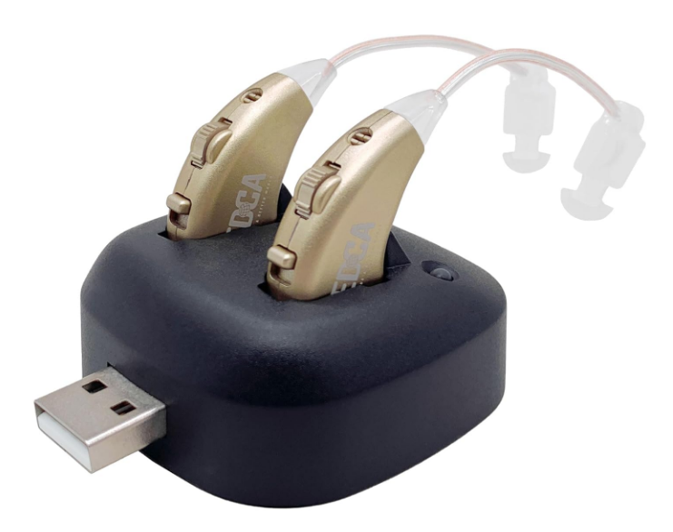 Digital Hearing Amplifiers Rechargeable Pair With USB Dock, Behind The Ear Gold