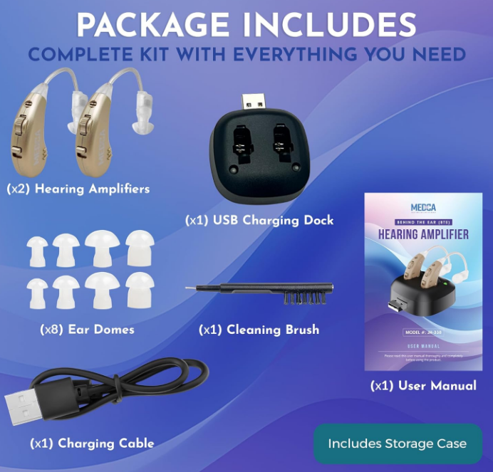 Digital Hearing Amplifiers Rechargeable Pair With USB Dock, Behind The Ear Gold
