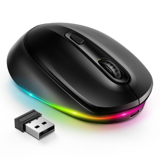 Backlit LED Wireless Mouse, Black Rechargeable USB A Nano Receiver