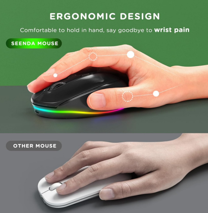Backlit LED Wireless Mouse, Black Rechargeable USB A Nano Receiver