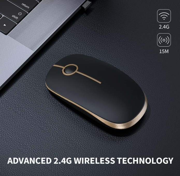 Black & Gold Wireless Mouse, 2.4G Slim Portable Nano USB-A Receiver