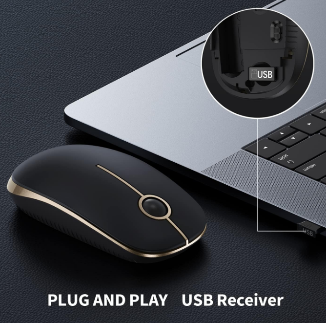 Black & Gold Wireless Mouse, 2.4G Slim Portable Nano USB-A Receiver