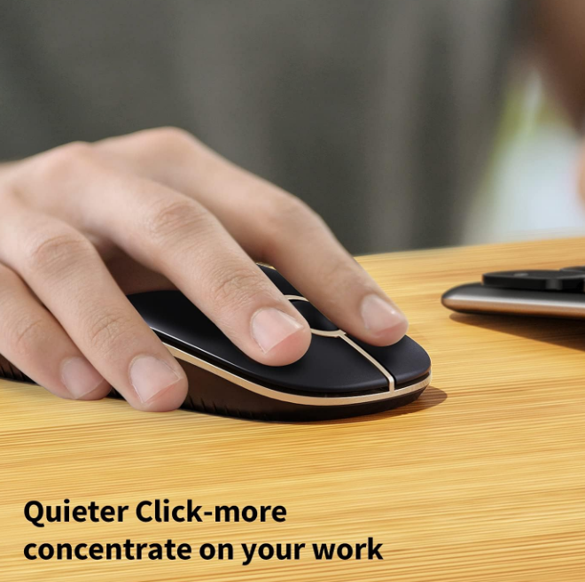 Black & Gold Wireless Mouse, 2.4G Slim Portable Nano USB-A Receiver