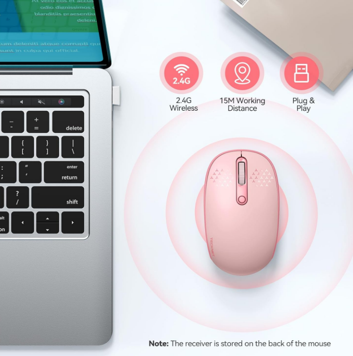 Pink Wireless Mouse, 2.4G USB Nano Receiver Plug & Play