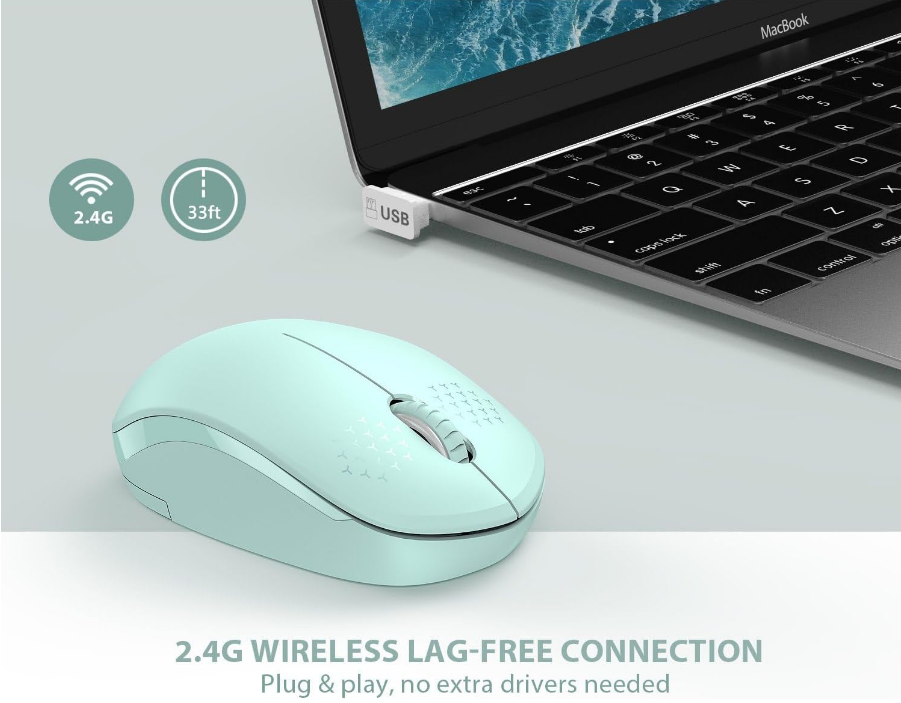 Mint Green Wireless Mouse With USB Reciever