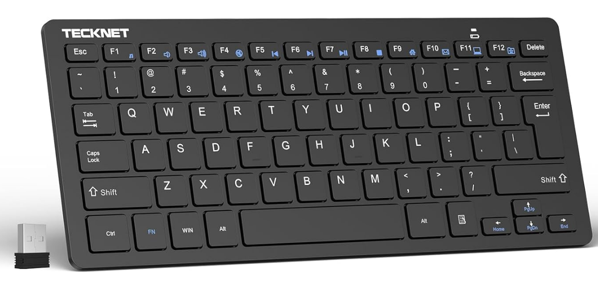 Black Mini Compact Wireless Keyboard With Hot Keys USB-A Receiver