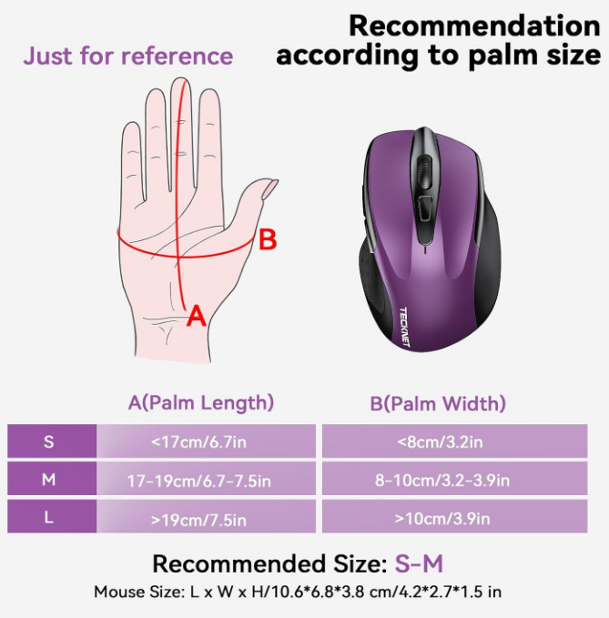 Purple & Black Wireless Mouse, 2.4G Ergonomic Optical 6 Buttons 2600 DPI