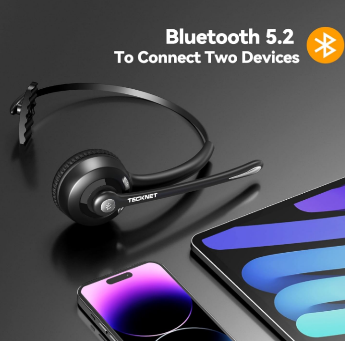 Bluetooth Headset, Wireless On Ear Headphone Built In Mic, Black