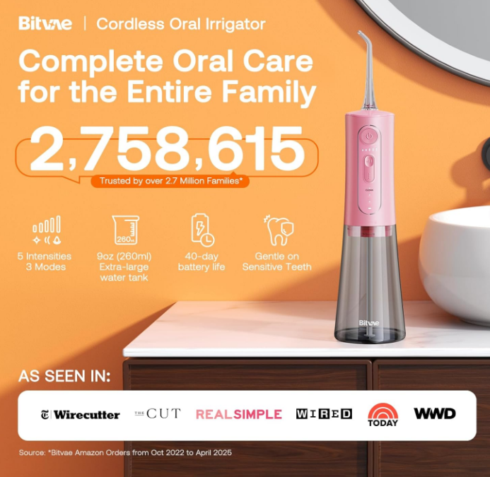 Water Dental Flosser Teeth Picks, Quartz Pink Cordless Rechargeable