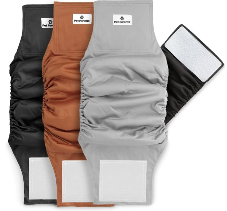 3 Pack XL Dog Diaper Wraps, Gray Black Brown Washable Premium