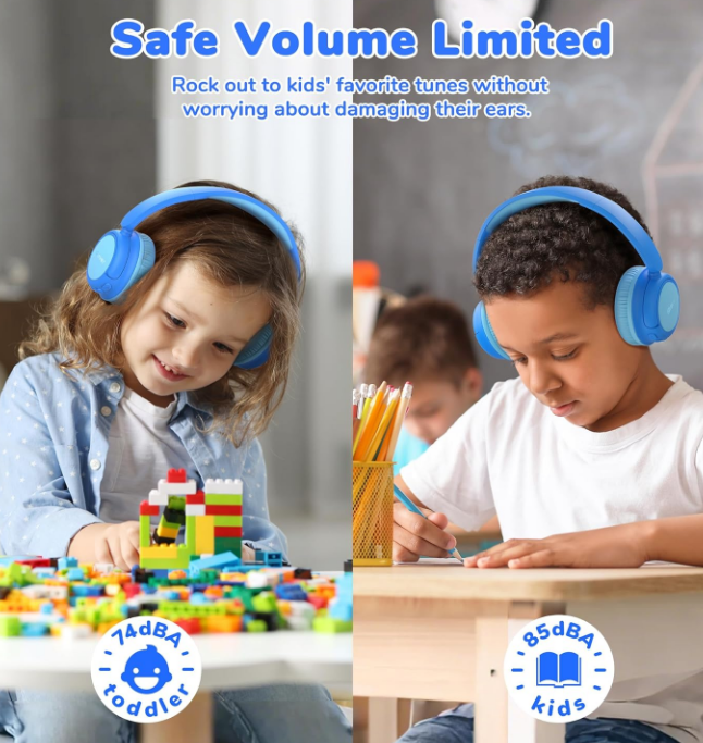 iClever Blue BTH22 Kids Wireless Headphones, Safe Volume 60HR Playtime