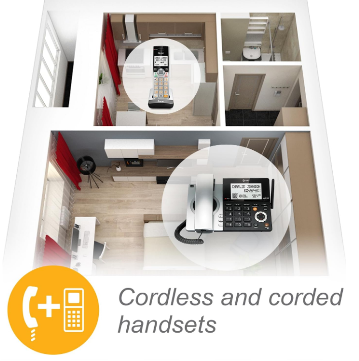 AT&T CL84107 Corded/Cordless Phone w/ Smart Call Blocker, Black&Silver 1 Handset