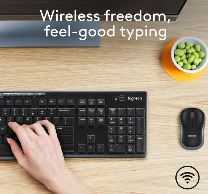 Logitech MK270 Wireless Keyboard & Mouse Combo-Black USB 8 Multimedia Keys Compact Mouse