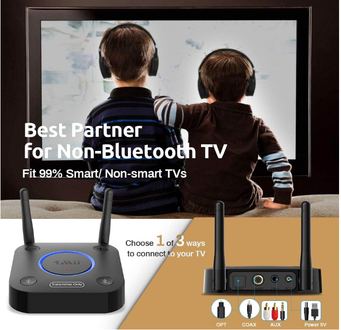 1Mii B06TX Bluetooth 5.2 Transmitter For TV To Wireless Headphone/Speaker AUX RCA Optical