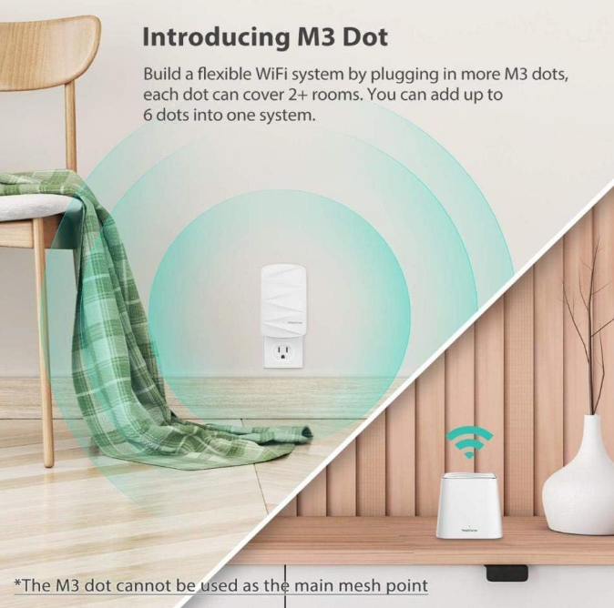 MeshForce M3 Dot Wall Plug WiFi Extender-for M1 & M3 Whole Home Mesh WiFi System