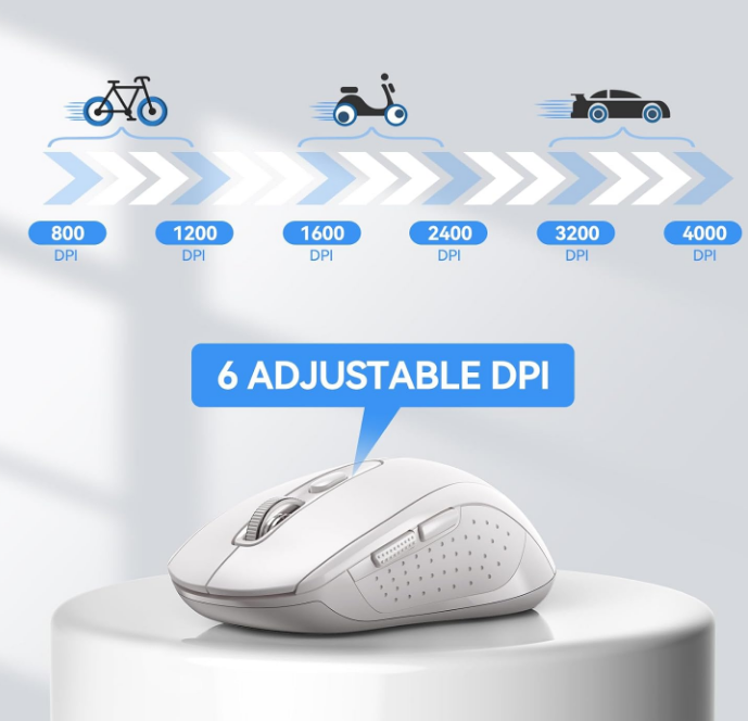 Dual Bluetooth & USB Wireless Mouse-White 4000 Max DPI Connect 2 Devices