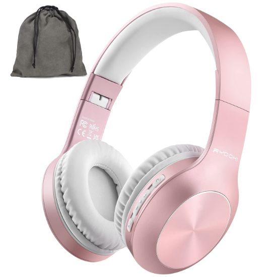 Rose Gold 5.3 Bluetooth Headphones Over Ear 68H Playtime Built-In Mic 3 EQ Mode